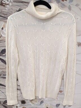 St. John's Bay White Cable-Knit Turtleneck Sweater